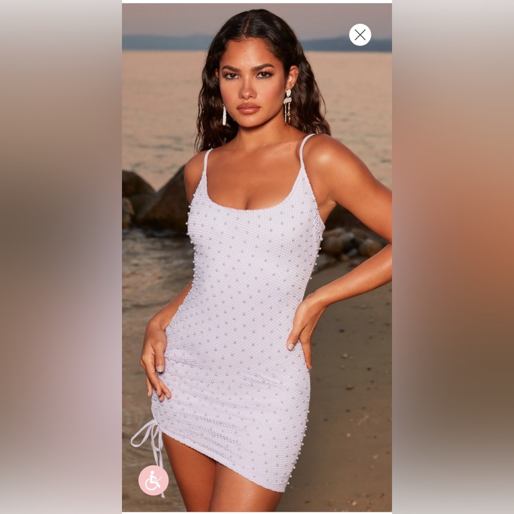 NWT Oh Polly “Dusk” Beaded Crotchet Mini Dress in Lilac US 6